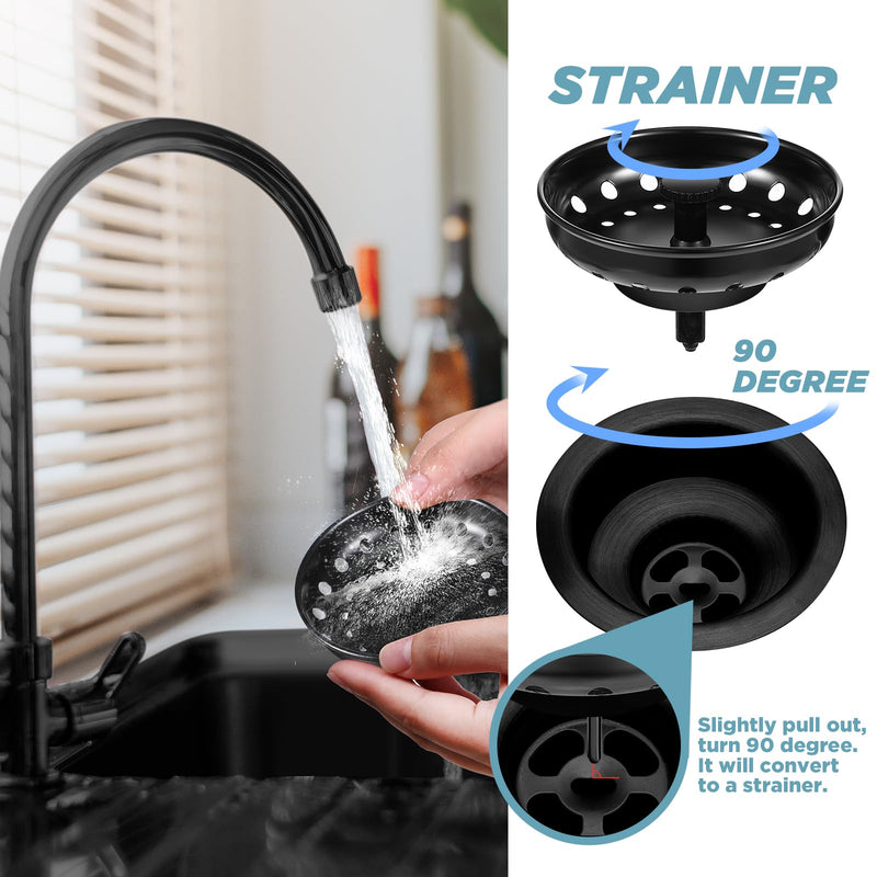 Zonon 5 Pcs 3-1/2 Inch Kitchen Sink Drain Strainer Assembly with Sink Garbage Disposal Flange and Stopper, Splash Guard Stainless Steel Replacement Accessories Kit(Black) Black