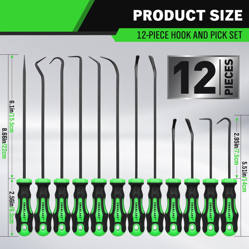 12-Piece Pick and Hook Tool Set, Automotive Mechanic Tools, Car Auto Oil Seal/O-Ring Seal Hook Kit, Lock Pick Set, Mini & Long Precision Hooks for Hoses, Gaskets, Seal Puller Removal