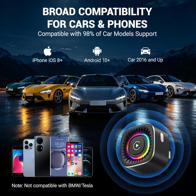Wireless CarPlay Adapter & GPS Tracker, 2-in-1 Mini USB Dongle with Fast Auto Reconnect CarPlay Wireless Adapter, Plug and Play for OEM Factory Wired CarPlay Vehicles Black