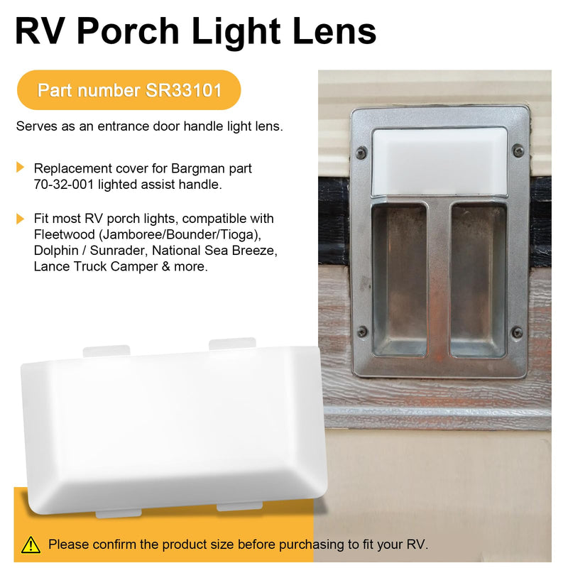 SR33101 RV Porch Light Lens Cover Replacement for Bargman Door Handle Lights, RV Exterior Light Cover for Lance/Fleetwood/Dolphin Camper Parts (4.1 x 2 Inches)