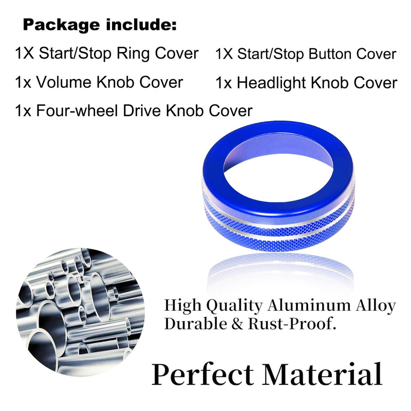 for Ford Maverick 2025 Accessories Interior Decor Gear Shift 4WD Engine Start Stop Headlight Volume Radio Control Switch Center Consoles Knob Cover 5Pcs Aluminum Alloy (Blue, 2025-Up) Blue
