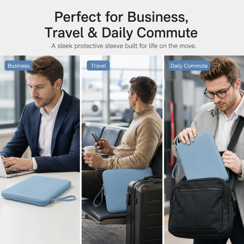 Tablet Bag PU Leather, 11 Inch Sleek Minimalist Tablet Sleeve Case, Portable Durable Protective Tablet Carrying Pouch for Business, Travel & Daily Commute Blue