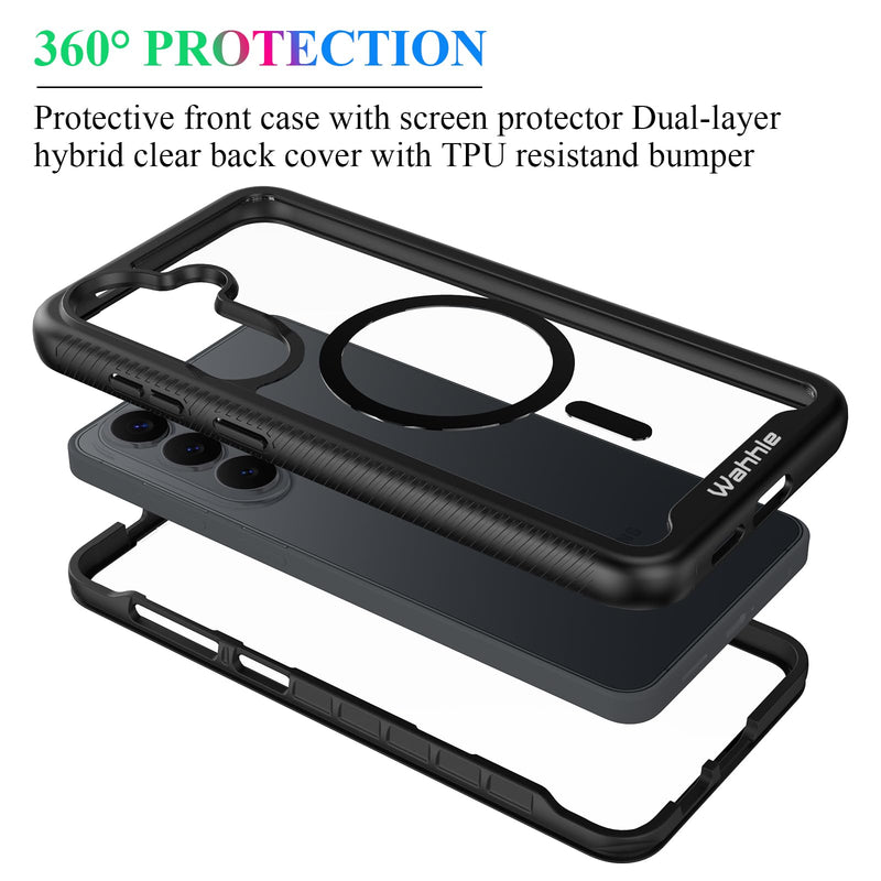 Compatible with Samsung Galaxy S26 Case, Magnetic Wireless Charging Built in Screen Protector Full Body Shockproof Slim Fit Bumper Protective Phone Cover for S26 - Black/Clear Samsung S26