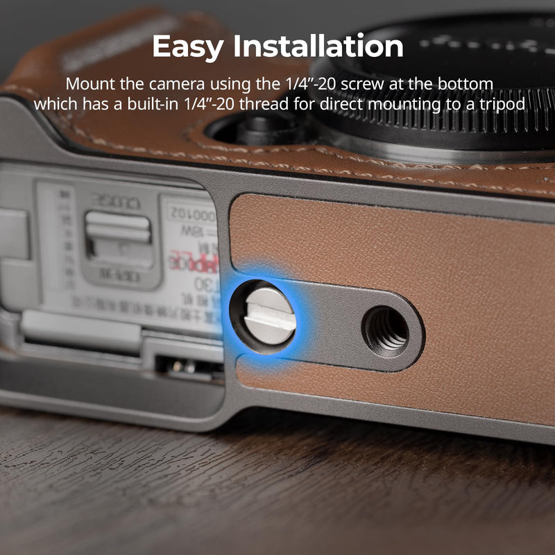 SMALLRIG Leather Case with Shoulder Strap for FUJIFILM X-T30 III/X-T30 II | Retro Style Camera Half Case with Aluminum Frame & Shutter Button Cap (Brown) Brown