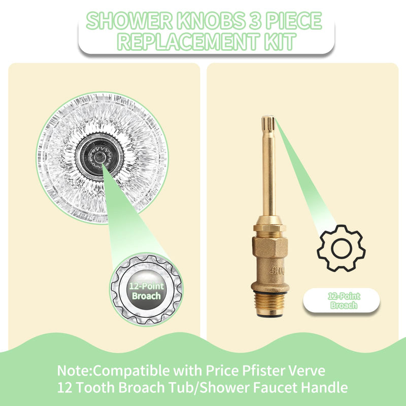 39619 Bathtub Shower Handle Remodel/Rebuild Trim Kit, Shower Knob 3 Piece for Price Pfister Verve Faucets, Includes 12H-2H, 12H-2C, 12H-18D Stems and Tubs knob Handle and Flange Base (Matte Black) Matte Black
