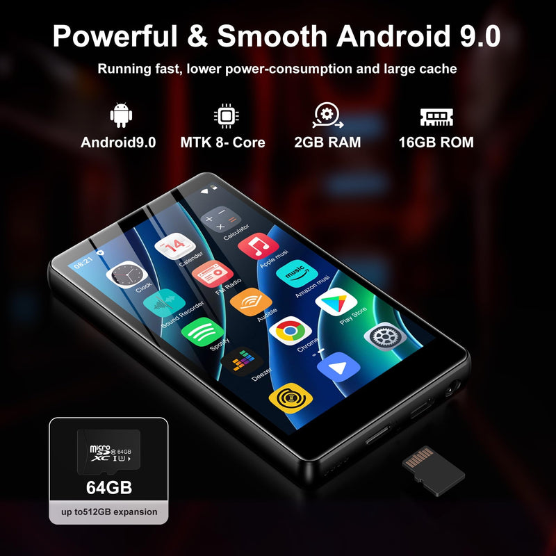 80GB MP3 Player with Bluetooth and WiFi - M503Pro Music Player with Spotify,Pandora,Amazon Music, 4.0-inch Touch Screen Android MP4 MP3 Player for Kids with Libby,Audible,Spotify Kids,FM Radio Black-80GB