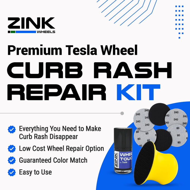 Premium Tesla Wheel Curb Rash Repair Kit for Model Y 20-inch Black Induction Rims - DIY Kit with Color-matched Touch Up Paint - Made in USA Tesla Model Y 20" Black Induction