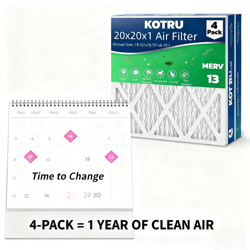 20x20x1 Air Filter MERV 13，MPR 1900 (4-Pack) Electrostatic Pleated HVAC AC Furnace Filters, Effectively Filters Dust, Pollen, Pet Dander (Actual Size: 19.5x19.5x0.75 inches) 20x20x1 (4-Pack)