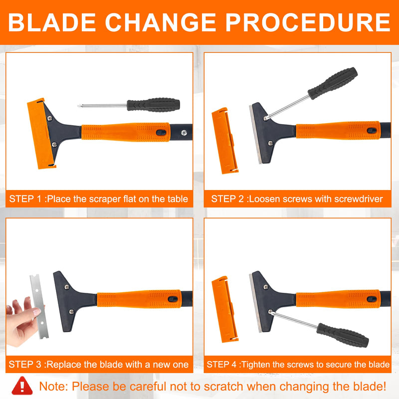 KeFanta Razor Blade Floor Scraper, 4" Wide Heavy Duty Scraper Tool with 45.7" Long Handle, 10PCS Extra Metal Blades, Paint Scrapers for Cleaning Wall Glass Tile Floor Paint Gum Glue Stains Linoleum