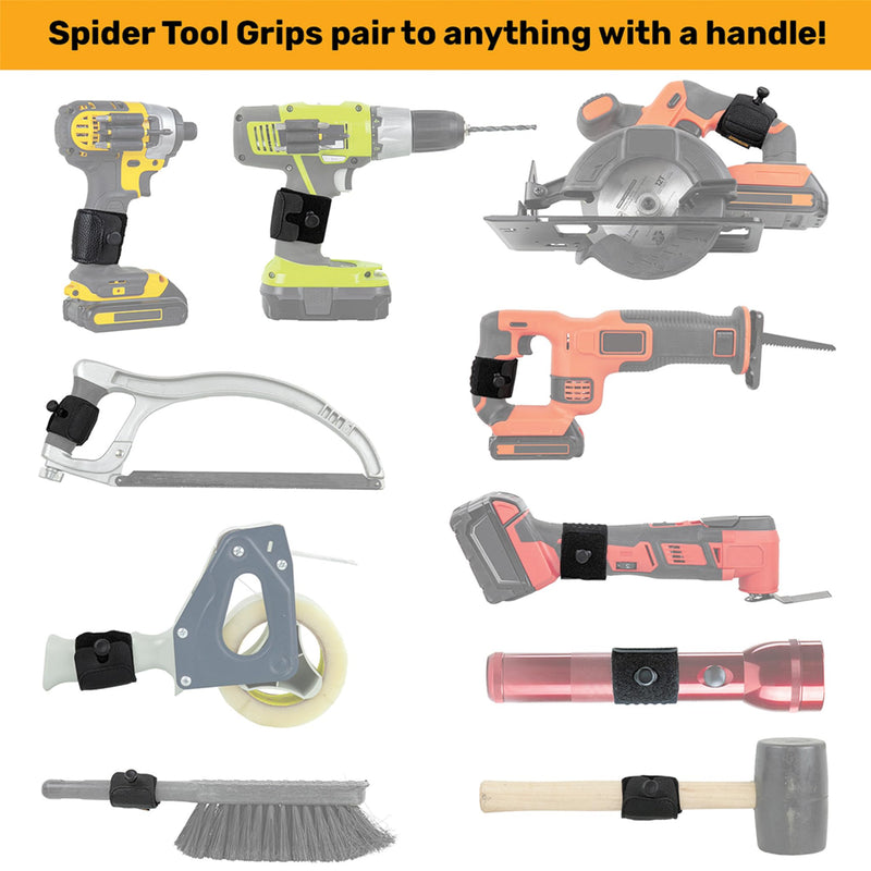 Spider Pro Tool Holster + Fall Prevention Tool Tether + 1 Pro Grip + 1 Drill Pin + 1 Adhesive Tab - Upgraded, Belt Mounted, Self Locking Holder System for Any Device