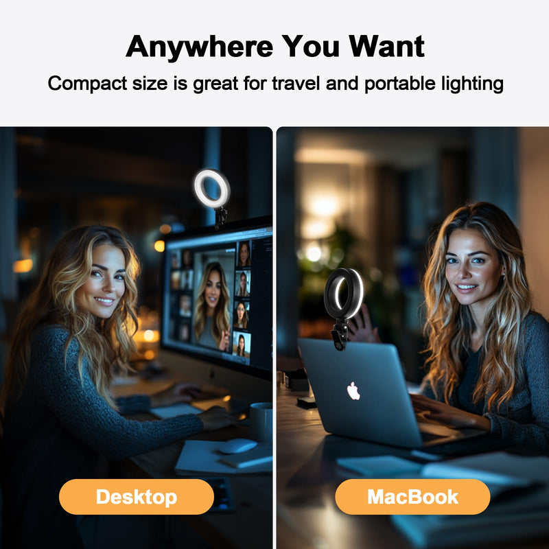 Clip-on Ring Light for Laptop Computer, Universal Phone/Tablet/Webcam Mount - Portable LED Light for Zoom Meetings, Live Streaming, Content Creation/Video Recording/TikTok 4.6 inch