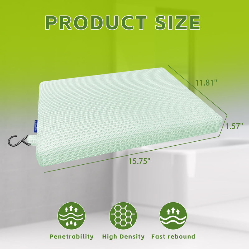 Gooo&Ma Non-Slip Waterproof Shower Seat Cushion Bathtub Pillow Shower Chair Bench Bathtub Cushion - with 3D Mesh & Hook - Bath Pillow，for Elderly，Pregnancy - Washable and Quick Drying(Green) Green