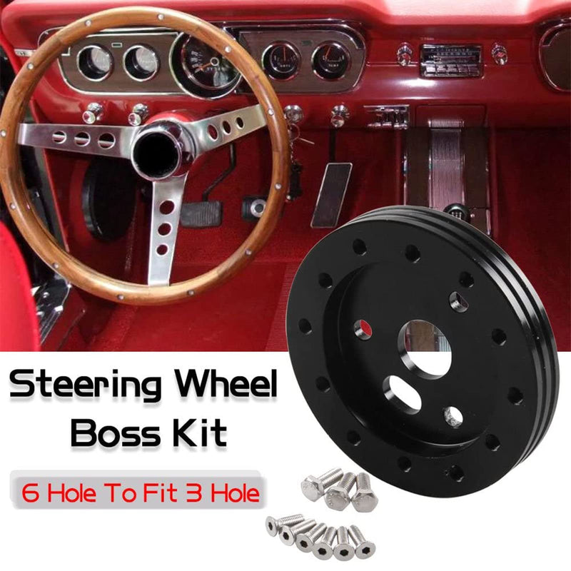 RULLINE 0.5" Steering Wheel Hub Adapter Conversion Spacer 6 Hole to 3 Hole Steering Wheel Adapter Boss Kit Black 0.5"