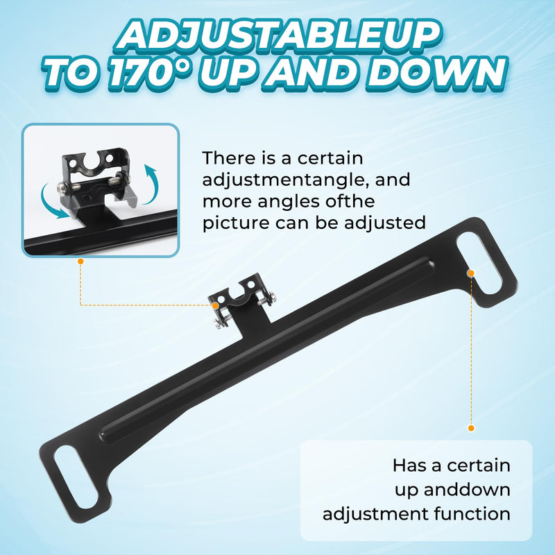 Universal Car Rear View Camera License Plate Bracket, Professional Full Stainless Steel Anti-Rust Paint License Plate Camera Mount for Backup View Cam, Supports 170-Degree Adjustment Cam Mount