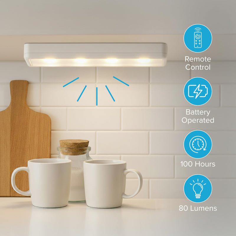 Brilliant Evolution Wireless LED Under Counter Lights with 2 Remote Controls - 6-Pack Battery Operated Under Cabinet Lighting Fixtures - Stick On Push Lights with Timer - Warm White, 8.5x2x1-Inch Remote Control 6 pack
