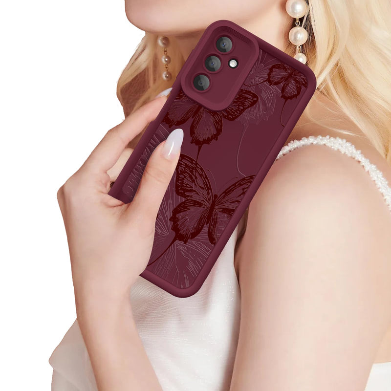 Case for Samsung Galaxy A17 5G, Silicone Shockproof Cover Women | Soft Silicone TPU, Raised Bezels, Precise Cutouts, Shock Protection, Easy Install, Burgundy Butterfly Samsung A17 Burgundy Red Butterfly