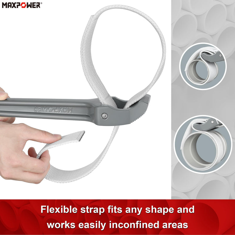 MAXPOWER Strap Wrench, 18-inch Handle Adjustable Strap Wrench, Nylon Strap Pipe Wrench for Replacing Oil Filter, Water Filter, PVC Junctions 18"
