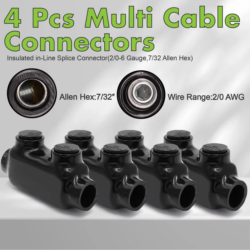Jeemiter 2/0 1/0 2 4 6 AWG Aluminum to Copper Wire Connector, Insulated Splice Tap Block with 7/32" Hex, 6061-T6 for Large Cable - 4 Pack 4 Pack Range 2/0-6 Gauge