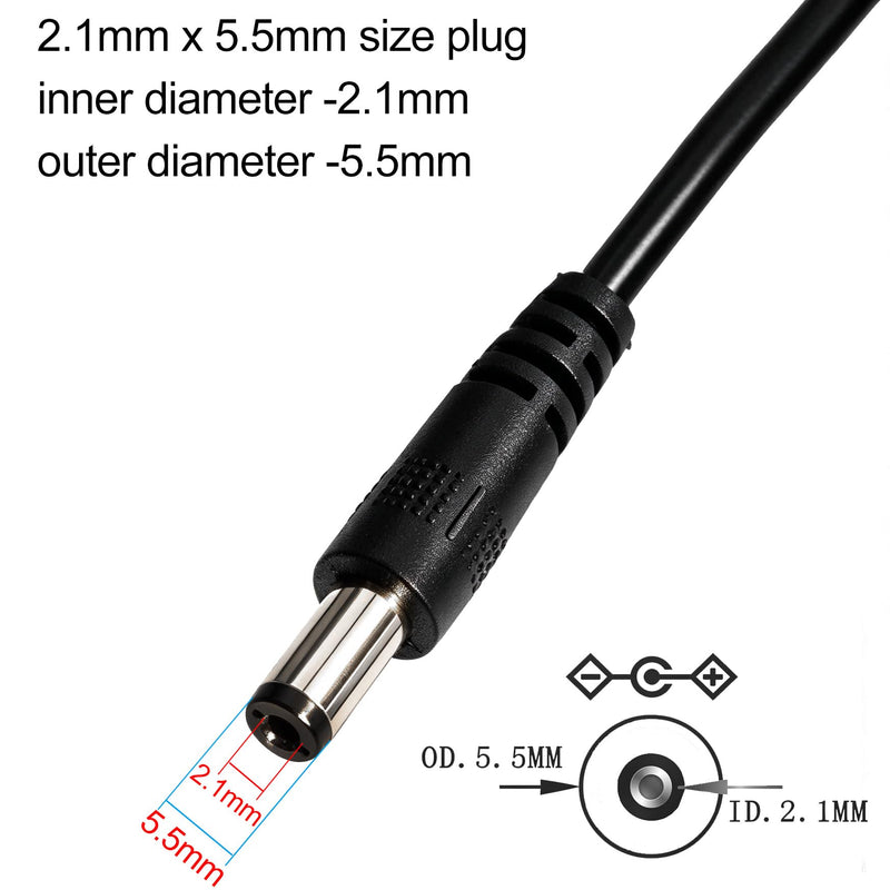 3PCS DC Power Splitter Cable 1 Female to 2 Male 5.5mmx2.1mm DC Barrel Plug Y Splitter Adapter Cord for 12V CCTV Security Camera 30CM 20AWG Thick Wire Black