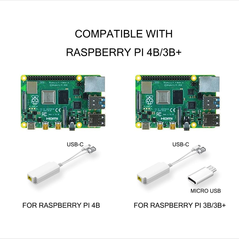 PoE Splitter 5V2.5A PoE to USB C/Micro USB 2-in-1 Adapter, IEEE 802.3af Compliant PoE Power Adapter for Raspberry Pi 3/4 Security IP Camera/Voip Phone/AP, PTC-AF-5V