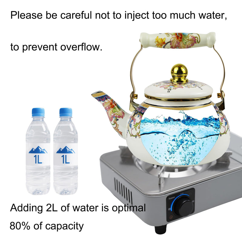 2.5L Floral Enamel Tea Kettle with Ceramic Handle, Stovetop Teapot - Lead-Free, No Whistle, Ideal Gift for Tea Lovers, Used for Drinking Tea in Camping Courtyards