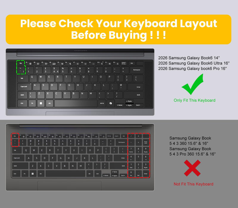 Keyboard Cover Skin for 2026 Samsung Galaxy Book 6 NP944XJG NP744BJG 14", Galaxy Book6 Pro/Ultra 14 & 16 inch NP944XJG NP964XJG NP964UJG Laptop Keyboard Protector(Not Fit GalaxyBook 5/4/3), Black