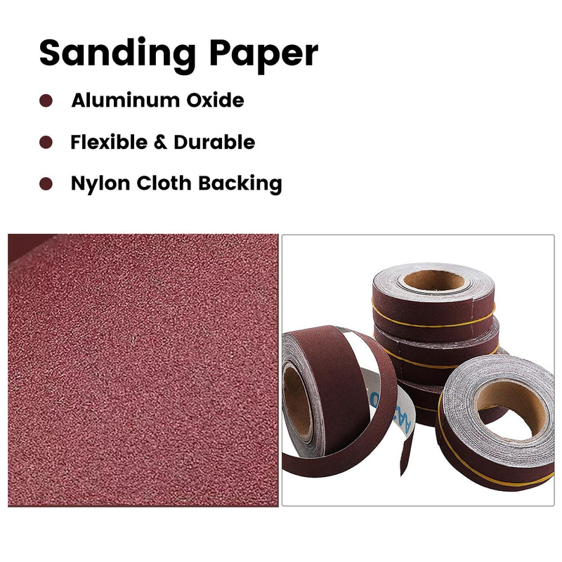 Emery Cloth Roll,6 Grits 1'' x 26FT Sandpaper Roll with Dispenser,80 150 240 320 400 600 Grit Sand Assortment,Sanding Paper Roll & Sandpaper Sheets for Metal Auto Wood Dry&Wet Polishing.(6Rolls 26FT) 6Rolls 26FT