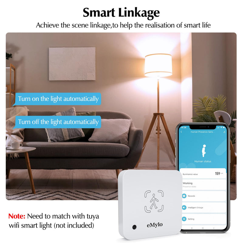 eMylo WiFi Human Presence Sensor 2 Pack, WiFi Millimeter Wave Radar Detection - No Hub Needed, 24/7 Smart Motion Detection for Home & Business, Compatible with TUYA/Smart Life(2.4 GHz Wi-Fi Required) Motion Sensor 2 Pack