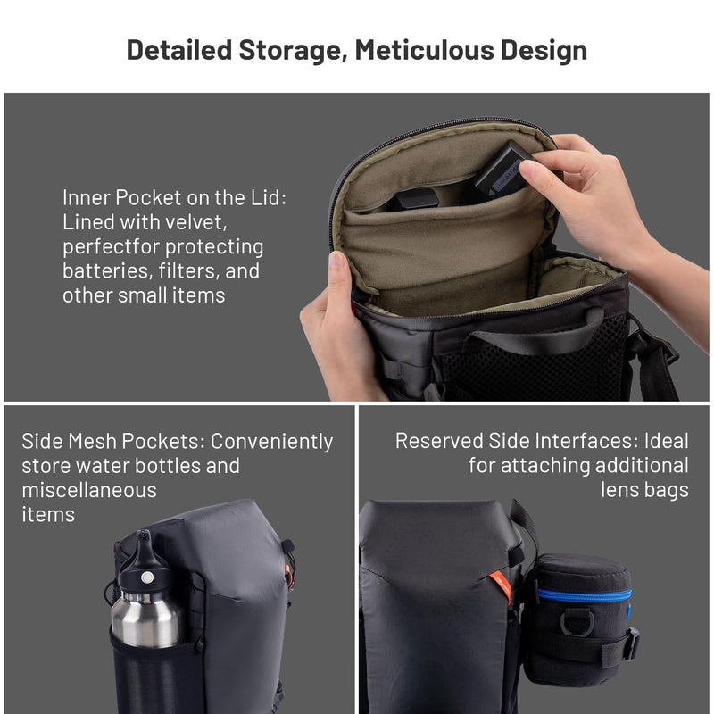 PGYTECH Camera Top Loader for DSLR/SLR/Mirrorless Cameras and Lenses | Adjustable Shoulder Strap, Expandable Organizing Pockets for Nikon/Canon/Sony Mirrorless Cameras, Waterproof