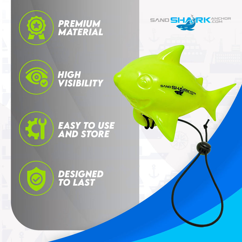 Premium Floating Anchor Marker Buoy by SandShark. High Visibility Markers for Anchors at The Beach, Lake, Shallow Water, Sandbar, Find Your Anchor, Prevent Accidental Hitting or Stepping on Anchors Neon Green