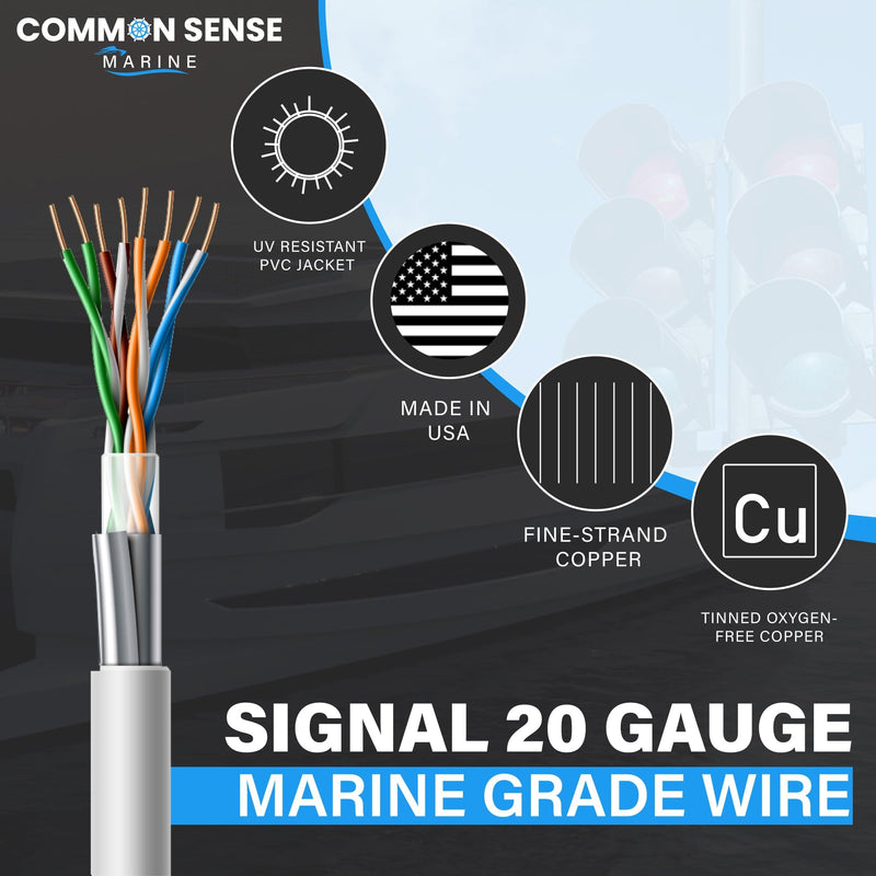 20 Gauge 8 Conductor Signal Wire - 18 ft Round Marine Grade Wire Tinned Copper Oxygen-Free Insulated - 20/8 AWG UL 1426 Standard PVC Shielded Cable for Boat, Automotive, Speakers, Camper & Trailers 18 Feet (Coiled)