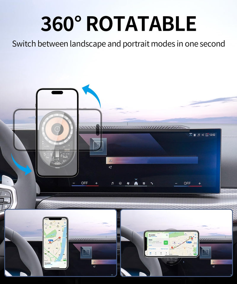 Wireless Charging Car Phone Holder for BMW 2/3/4 Series 2023-2026, i4 22-26 | 2 Series 2025-2026,4 Series 24-26,Magsafe Accessories Fast Charging Magnetic Cell Phone Holder Compatible with iPhone Android 14.9-inch for 3 Series/ 4 Series/ 2 Series/ i4