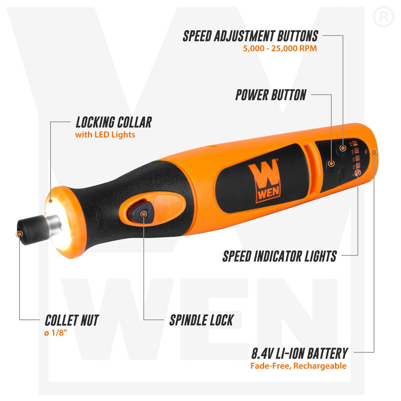 WEN 23072 Variable Speed Lithium-Ion Cordless Rotary Tool Kit (7.2V) and 327-Piece Rotary Tool Accessory Kit
