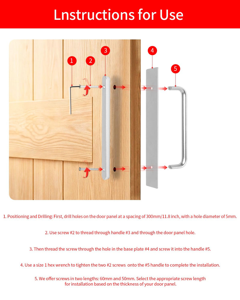BaiNong 15.7" Heavy Duty Sliding Barn Door Handle Silver Gate Handles | Fits Wooden, Glass, Sliding, Pocket Doors, Fences, Garages, Barns, Sheds for Indoor, Outdoor Use 15.7 Inch 1