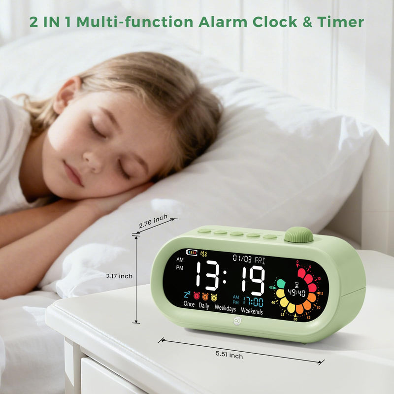 Mooking Digital Alarm Clock for Bedroom, Visual Timer for Kids, 199 Minute Rechargeable Digital Clock with Timers for Home School Supplies Study Teaching Time Timer Management Tool Countdown Timers Green