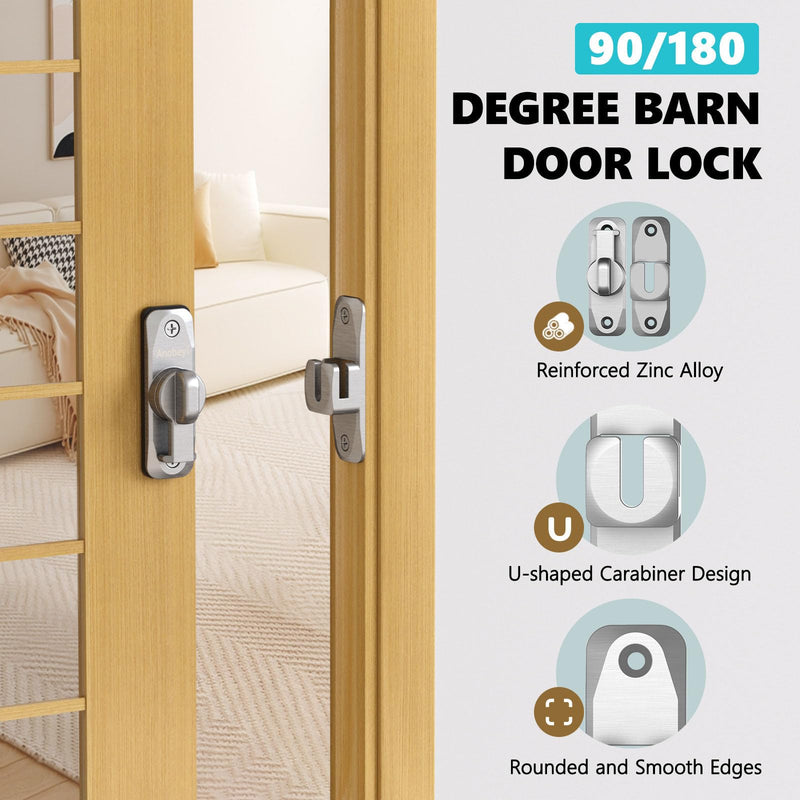 Sliding Barn Door Lock & 90/180 Degree Latch Hardware, Zinc Alloy Small Flip Door Lock for Closet, Bathroom, Cabinet, Garden, Shed (Silver-2 Pack) Silver-2 Pack