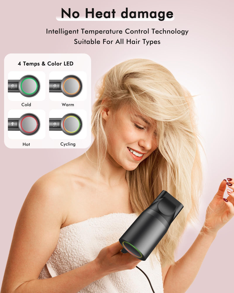 OIMYE Hair Dryer, 160000RPM High Speed Ionic Hairdryer, Fast Drying, 500 Million Negative Ions, Smart Heat Control, Quiet, No Heat Damage, Anti-Frizz, Lightweight Blow Dryer with Diffuser & Nozzle Black