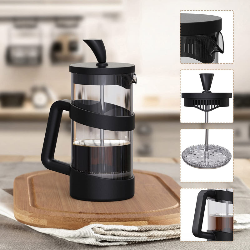 RAINBEAN Mini French Press Coffee Maker, 12 oz, Camping Coffee Press Pot, Small French Press, Tea and Frothed Milk Press (Black, 12 oz) Black 355 ml