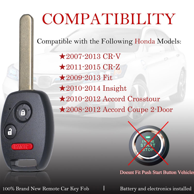 MechanMagic Key Fob Remote Replacement Fits Honda CRV 2007 2008 2009 2010 2011 2012 2013/CRZ 2007-2014 2015/Fit/Insight/Accord Coupe/Crosstour MLBHLIK-1T Keyless Entry Remote Control 35111-SWA-306