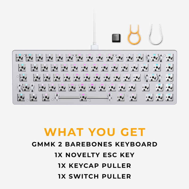 Glorious Gaming GMMK 2 Compact 65% Barebones (Frame Only) - Mechanical Gaming Keyboard Frame, Compact TKL Size (65%), Aluminium, Customisable, Per Key RGB, American QWERTY Layout - White Prebuilt Compact (65%)