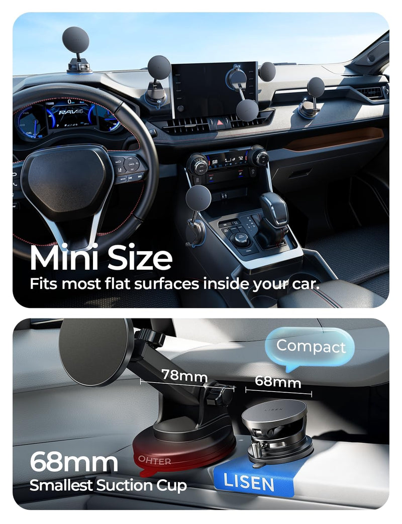 LISEN for 15W Magsafe Car Mount Charger 2 Pack, Magnetic Phone Holders for Your Car, Magnetic Wireless Car Charger, Suction Phone Mount for Car Accessories for iPhone 17 Pro Max 16 15 14 13 12 Matte Black