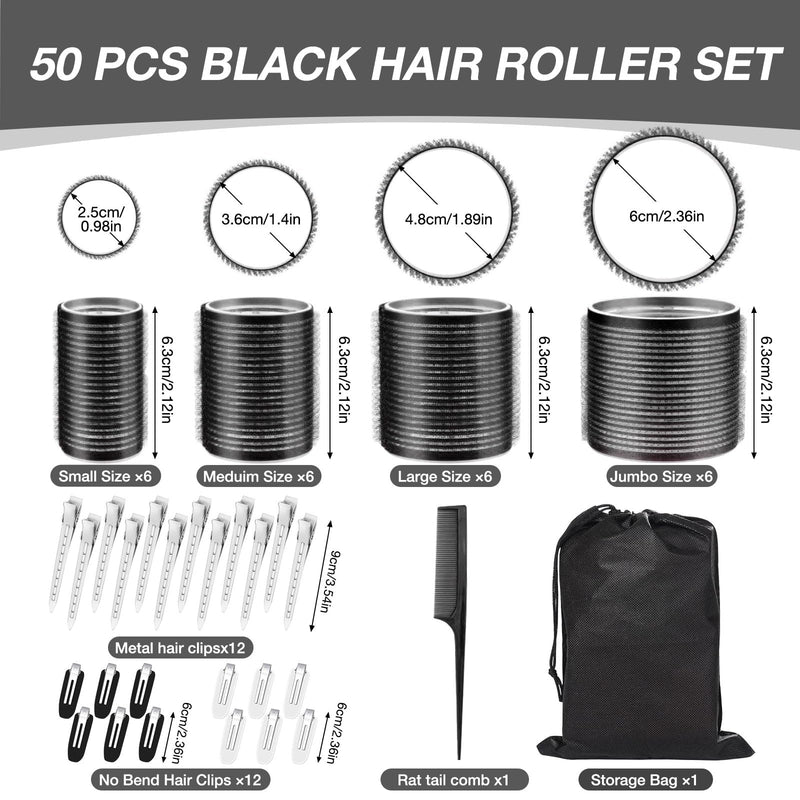 50PCS Hair Curlers Rollers with Clips Hair Rollers with 4 Sizes (60/48/36/25mm) Rollers for Hair for Large Long, Medium, Short, Thick & Fine Hair for Volume, Lift & DIY Styling