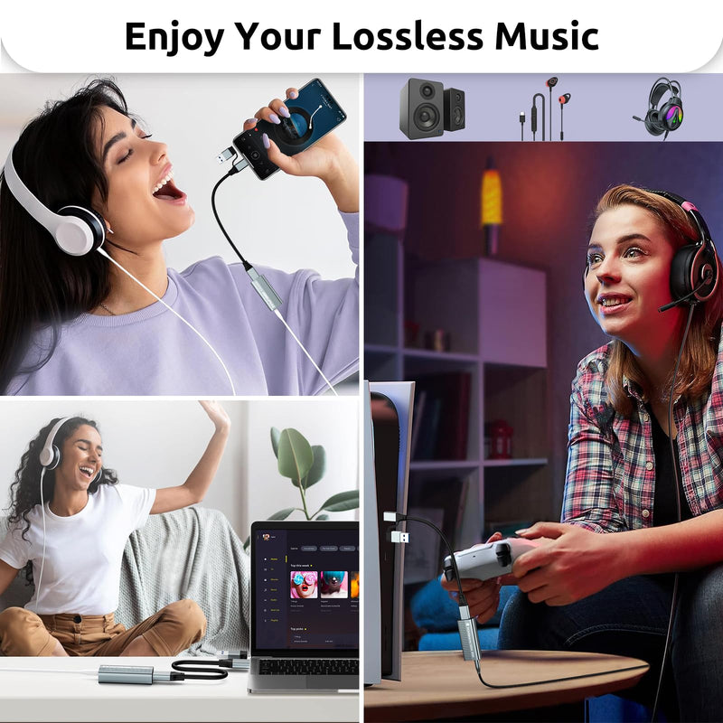 Portable USB HiFi Sound Card/Headphone Amplifier/Desktop USB HIFI Amps with 4.4mm and 3.5mm Dual Outputs Supports PCM 384kHz/DSD256 High Resolution Lossless for Android/Linux/Windows Devices
