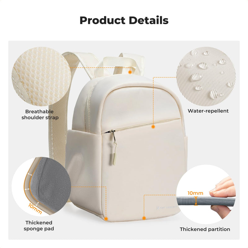 K&F CONCEPT Camera Backpack, Lightweight Compact Camera Bag 5L | Water-Resistant, Dividers, 9.7in Tablet Compartment, Quick Access, Street & Urban, Men & Women, for Canon/Nikon/Sony, Beige Beige-02 Backpack-5L