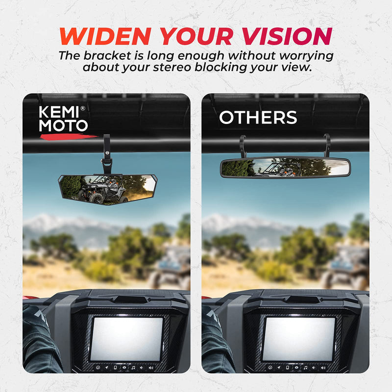 KEMIMOTO UTV Rear View Mirror, SXS UTV Mirror Clear View with 1.5 1.65-2 inch 360° Adjustable Low Profile Aluminum Clamp Compatible with Polaris RZR/Pioneer/Talon/Kawasaki KRX/Mule/Can Am X3/ CFMOTO