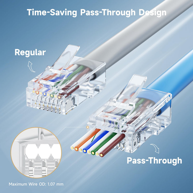 Cable Matters 200-Pack Cat 6 Pass Through RJ45 Connectors, 50µ Gold Plated (Cat 6 Ends / Cat6 Connector /RJ45 Modular Plugs/Ethernet Plugs/Network Connector) for Solid or Stranded UTP Ethernet Cable