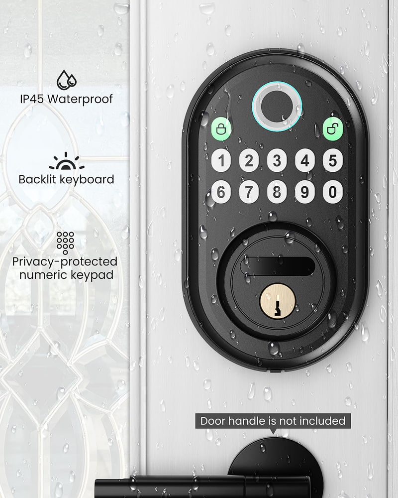 Fingerprint Door Lock with Keypad - Keyless Entry Smart Deadbolt Lock for Front Door with 2 Keys, Auto Locking, Easy Installation, Modern Digital Lock with Code for Smart Locks & Home Security