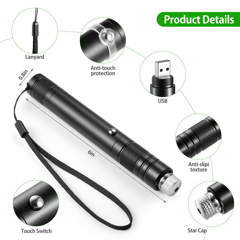 Laser Pointer High Power Rechargeable Lazer Pointer, Laser Pen with Long Range Adjustable Focus with Star Cap, Laser Pointer Pen Suitable for Outdoor, Astronomy, Cats Dogs (Red)