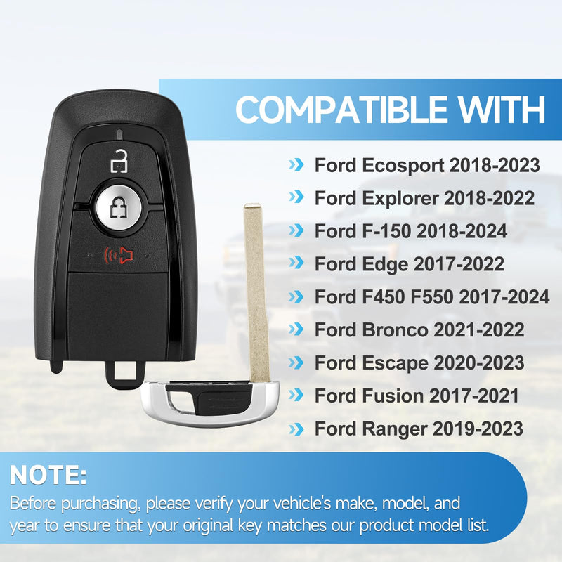 Smart Key Fob Replacement Remote fits for Ford Ecosport 18-23,Explorer 18-22,F-150 18-24,Edge 17-22,F450 F550 17-24,Bronco 21-22,Escape 20-23,Fusion 17-21,Ranger 19-23 Car Keyless Entry Remote 315Mhz
