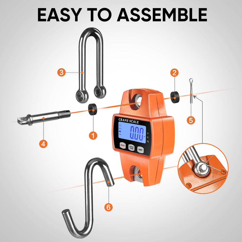 RoMech 660lb Digital Hanging Scale with Cast Aluminum Case, Handheld 300Kg Mini Crane Scale with Hooks for Farm Hunting Fishing Outdoor (Orange) Orange 660lbs